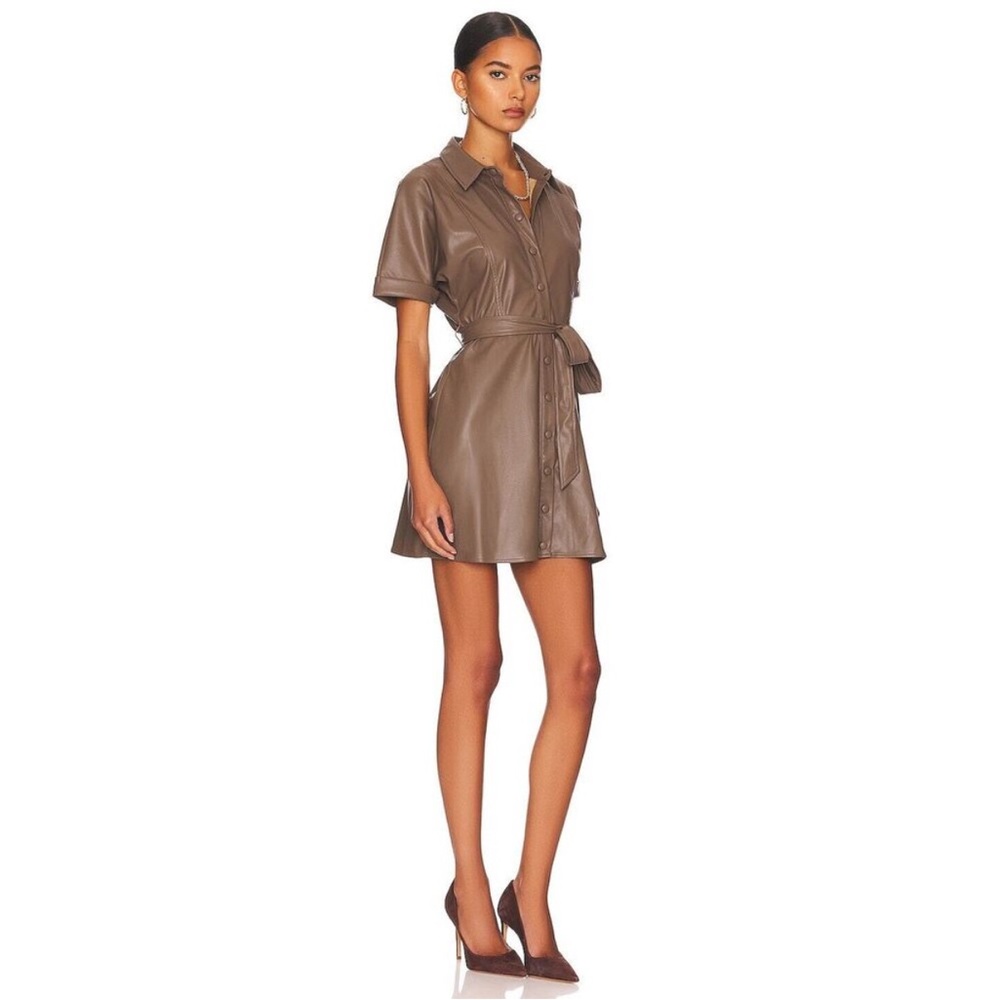 Brown Faux Leather Shirt Dress